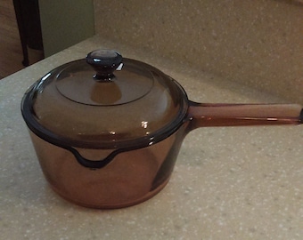 Visions By Corning Amber 1 Quart (1L) Covered Saucepan