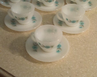 6 Fire King Bonnie Blue Cup and Saucer Sets