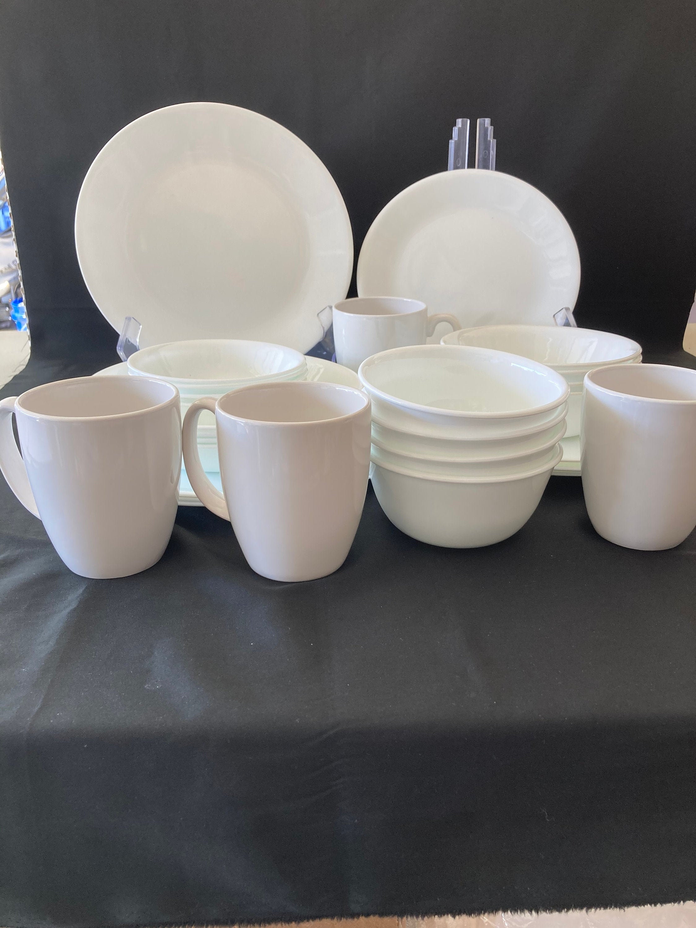 28 Piece Corelle Winter Frost White Dinnerware Set Service Etsy