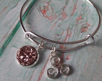 Teen wolf bangle, werewolf bangle, triskellion bangle, wolf bracelet, teen wolf gift, wolf party favors, tv fan gift, xmas stocking, druzy