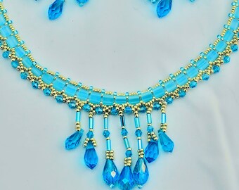 Aqua Blue Beaded Necklace Set