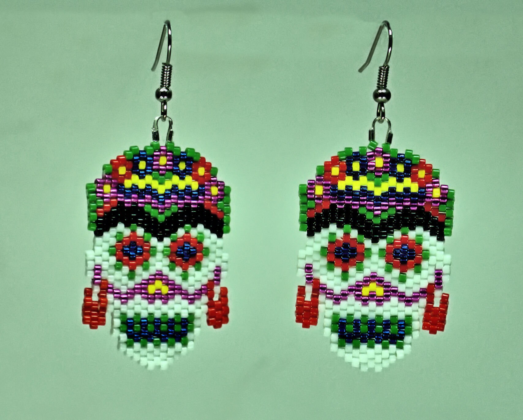 Beaded Sugar Skull earrings with red earrings Etsy