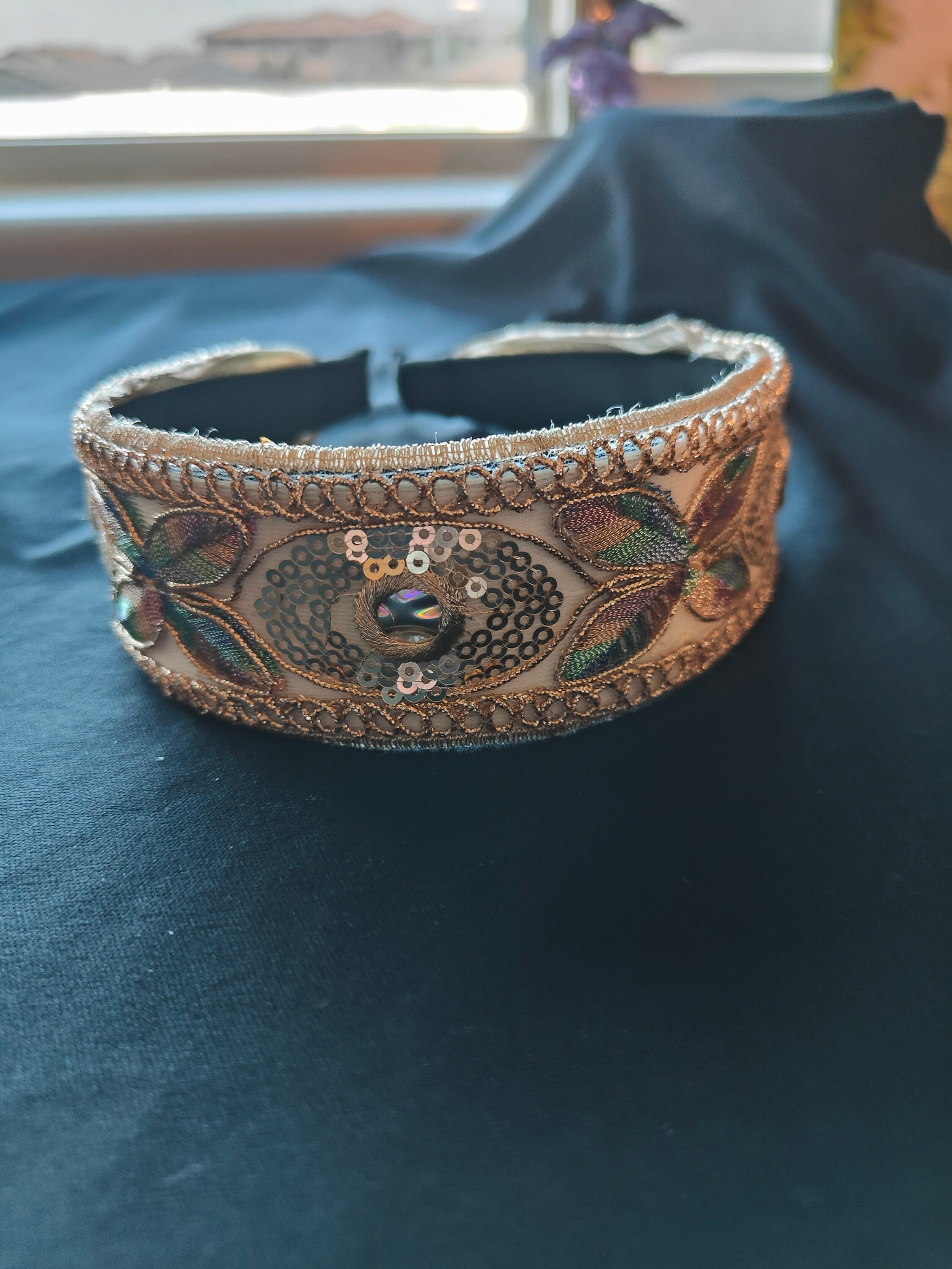 Beige and Blue Headband