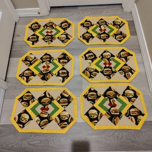 Set of 6 Quilted Yellow Hamburger Placemats