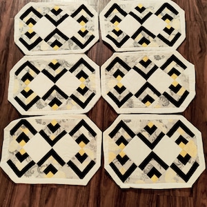 White, Black and Yellow Quilted Placemat Set of 6