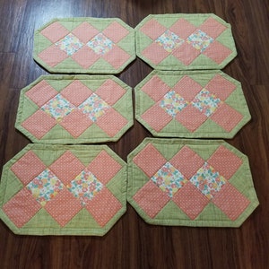Green and Orange Quilted Placemat set of 6