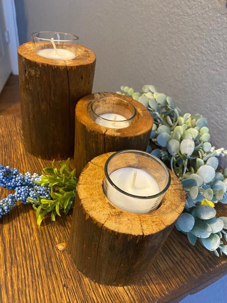 Tree trunk candle holders set of 3 natural poderosa pine Etsy