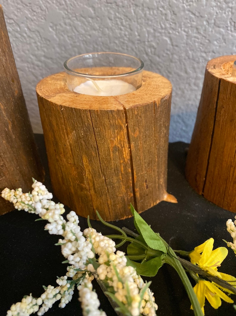Tree trunk candle holders set of 3 natural poderosa pine Etsy