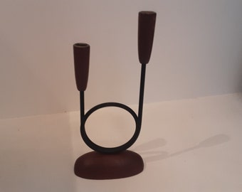 Rare  Vintage MCM  Denmark  Luthje teak Wodden Candleholder Denmark 1950s