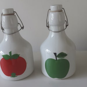 Red apple decor HERRANDIZ porcelain kitchen storage bottles -  made in Spain - French 70s vintage