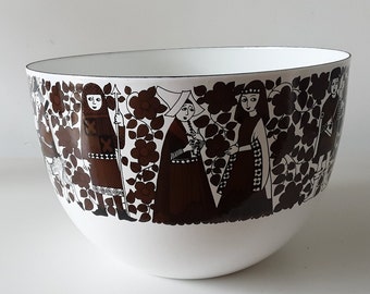 Vintage Arabia Finel Kaj Kaj Esteri Tomula Franck Brown White Knights Maidens Enamel Bowl Finland - 1960s-Ritari