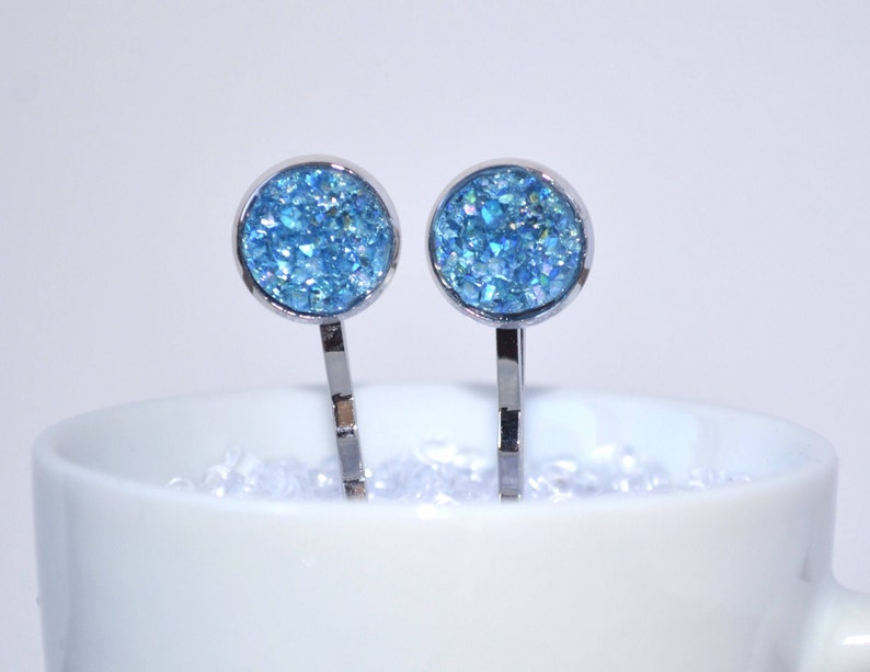 Light Blue Druzy Hair Pins Embellished Bobby Pin Druzy Bobby Etsy