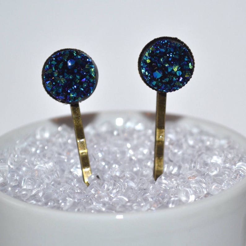 Peacock Blue Druzy Bobby Pins Embellished Bobby Pins Hair Etsy