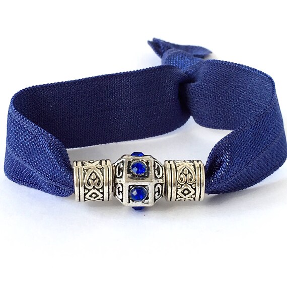 Navy Elastic Hair Tie With 3 Beautiful Charms No Crease Hair Etsy