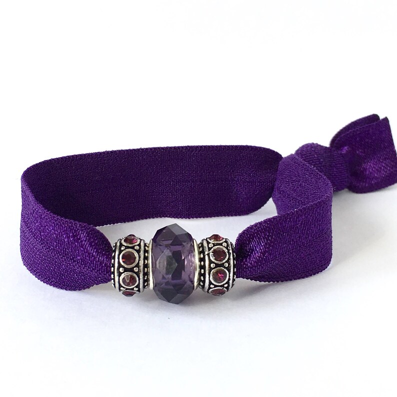Purple Elastic Hair Tie With 3 Beautiful Charms No Crease Etsy
