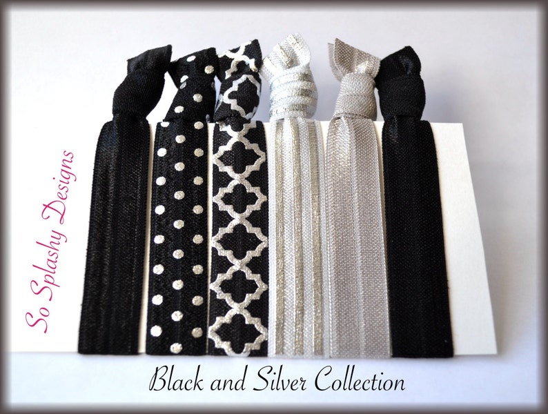 Black And Silver Elastic Hair Ties No Crease Hair Ties Yoga Etsy