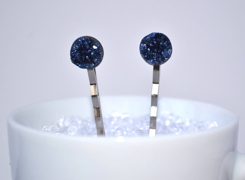 Dark Blue Druzy Bobby Pins Embellished Bobby Pins Hair Pins Etsy
