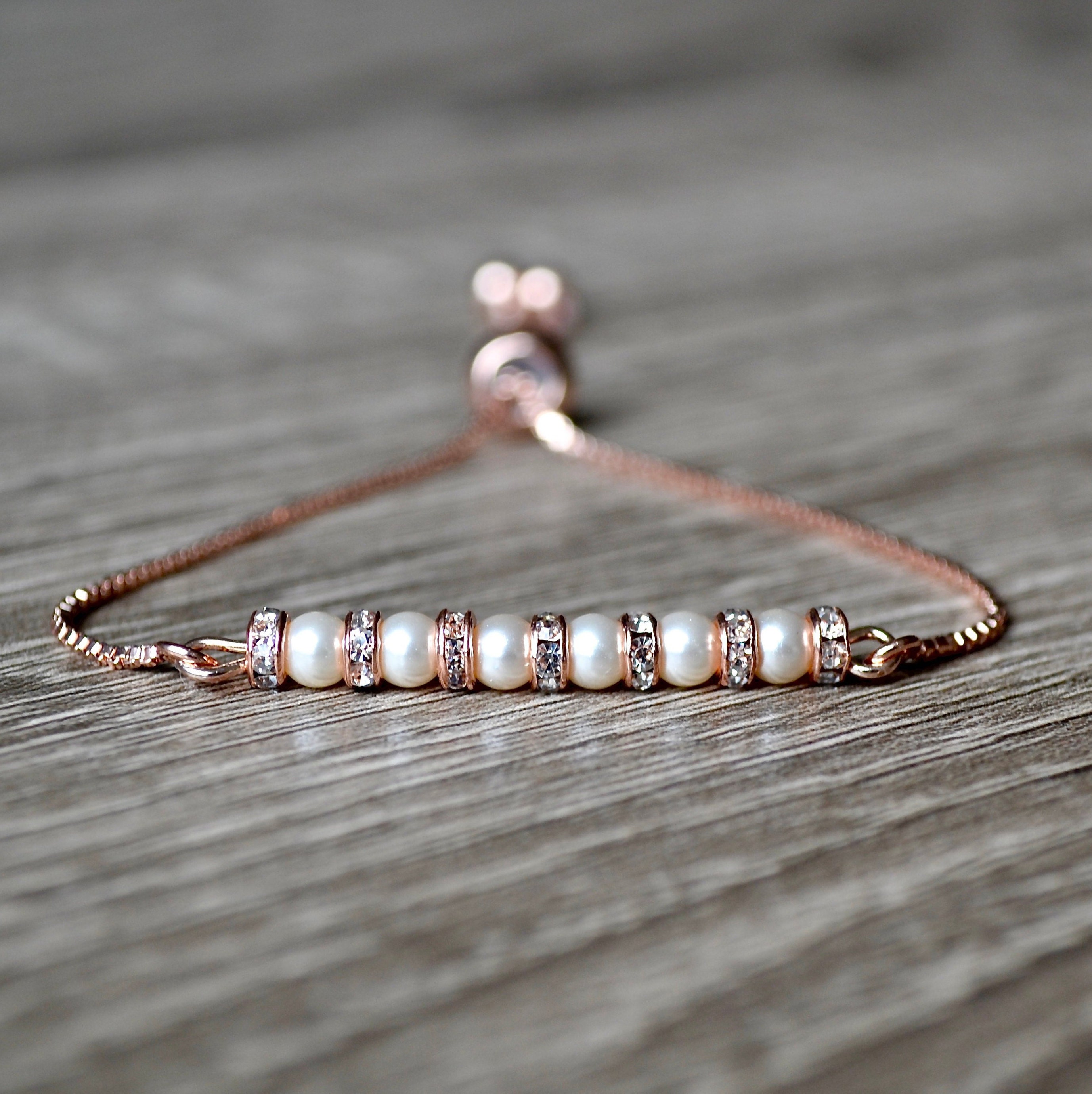 Dainty Rose Gold Pearl Bracelet. Bridesmaid gift Etsy