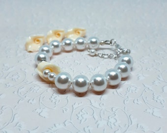 Personalized  Flower-Girl-Gift Swarovski Pearl Bracelet Wedding gift Birthday Gift Idea Wedding Jewelry White  Girl Jewelry