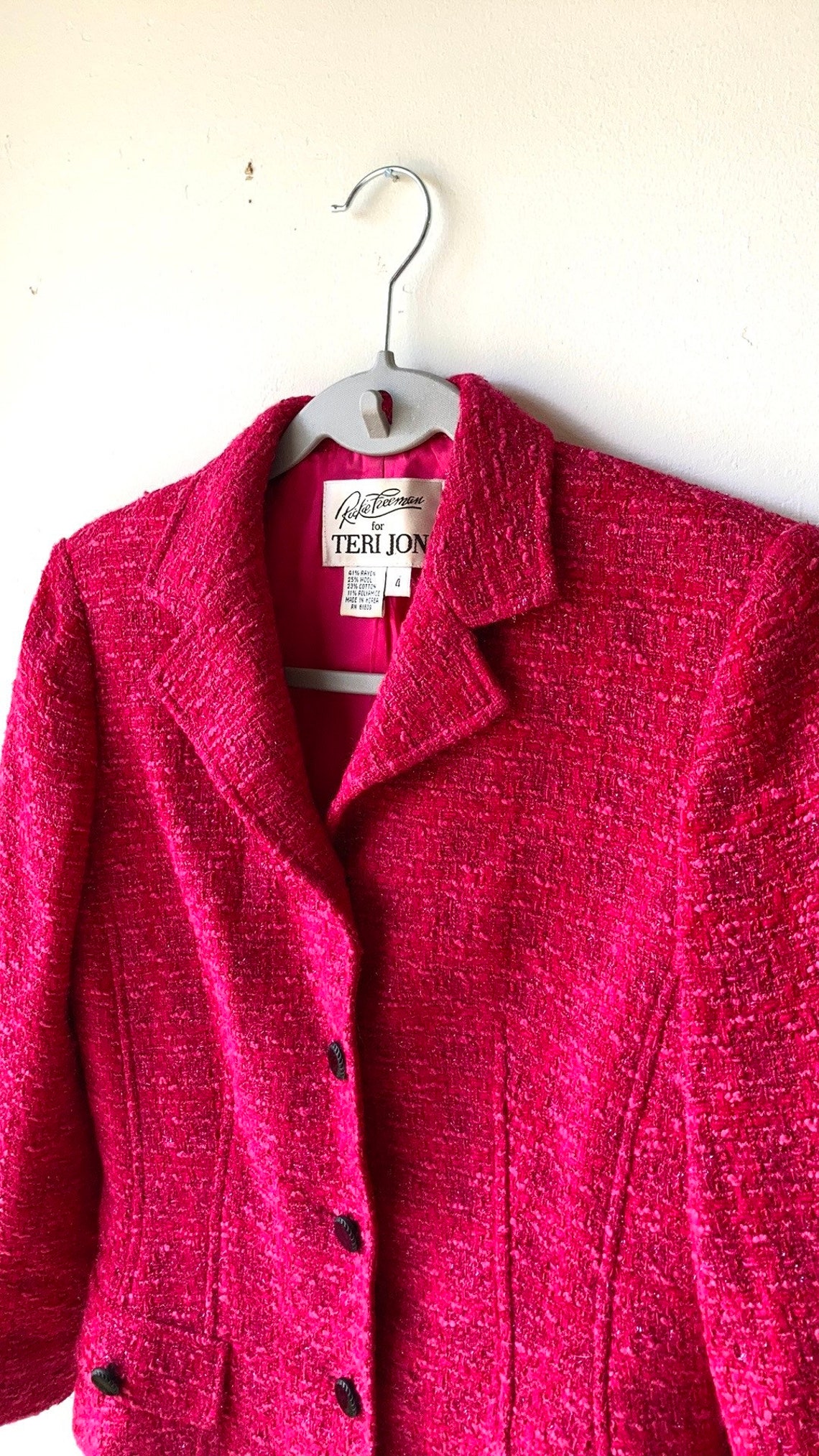 Rickie Freeman for Teri Jon Hot Pink Tweed Blazer-Hong Kong | Etsy
