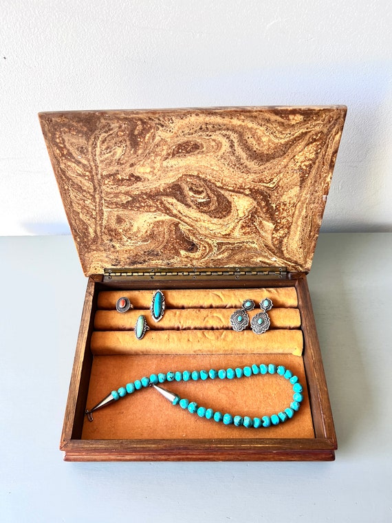 Vintage Dante Incolay & Wood Jewelry Box Gem