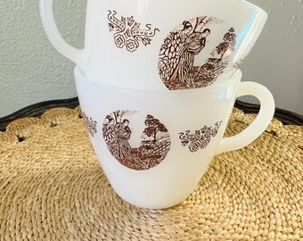 Vintage Crisa Termocrisa Milkglass Cups-Asian Themed