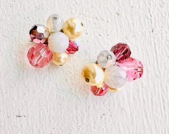 Brincos de clipe vintage Hattie Carnegie Pink Cluster