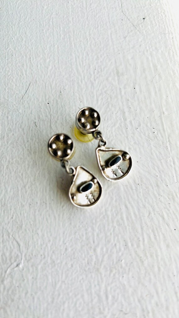 Vintage Soft Geometric Sterling & Onyx Earrings - image 1