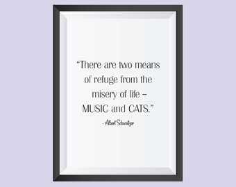 Cita de música y gatos, decoración artística, minimalismo, impresiones digitales, tipografía