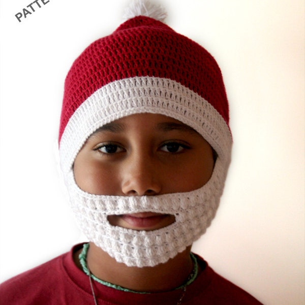 Hat with Beard , Fun hat for kids , Santa Hat , Christmas ,  Crochet Pattern