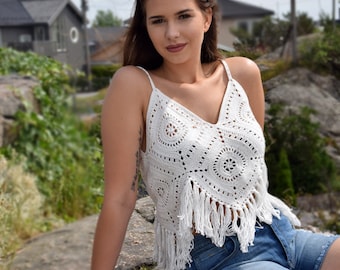 Crochet pattern Top with Fringes , Boho top , Granny square top pattern , Festival top ,