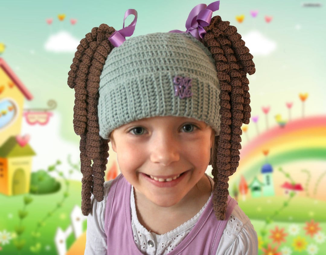 Hat With Pigtails , Funny Hat , Wig Hat , Crochet Hat for Girls