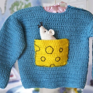 Sweater with Cheese and Mouse , Sweater crochet pattern , Toddler Sweater ,