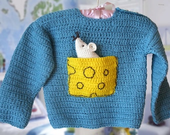 Sweater with Cheese and Mouse , Sweater crochet pattern , Toddler Sweater ,