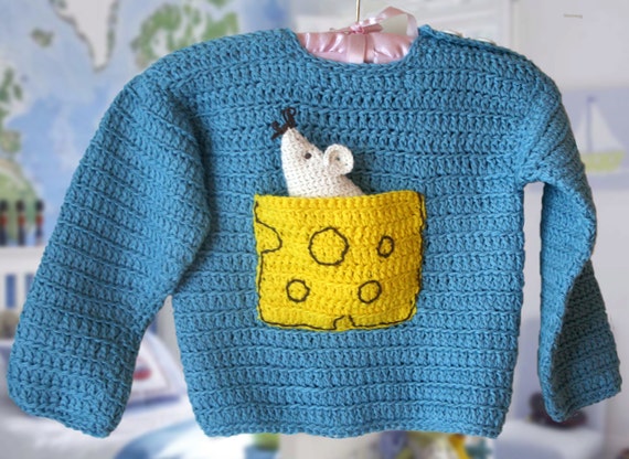 Pullover Mit Kase Und Maus Pullover Hakeln Muster Kleinkind Etsy