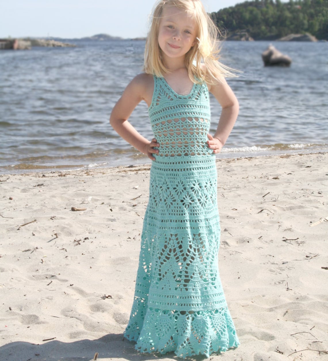 Crochet Swing Dress Green/Grey