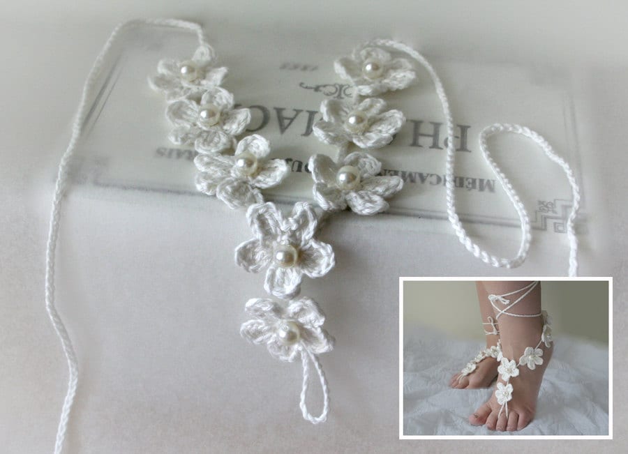 Sandali Strass Piedi Nudi – Gioielli Bikini Spiaggia Con Cavigliera E Anello