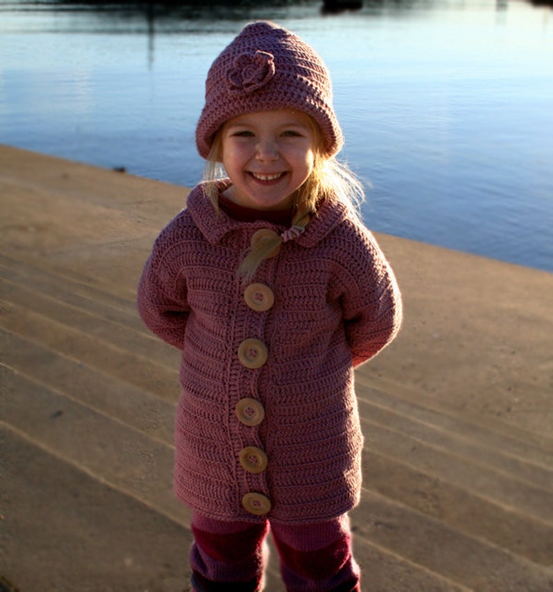 Vintage 1920's inspired Girls Jacket with Hat , Girls coat , Crochet Pattern image 1