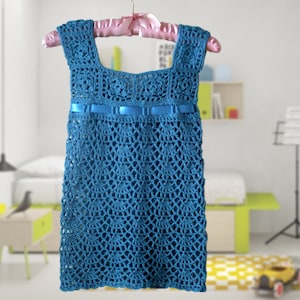 Blue Tunic / Dress , Long Top , Toddler Dress , Crochet Pattern