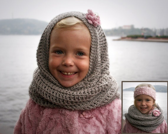 Girls Hooded Cowl Infinity Scarf Tube scarf Crochet Pattern