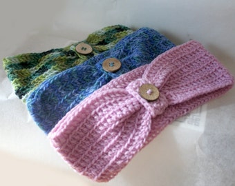 Headband , Head Band , Crochet pattern , Wool Headband with button