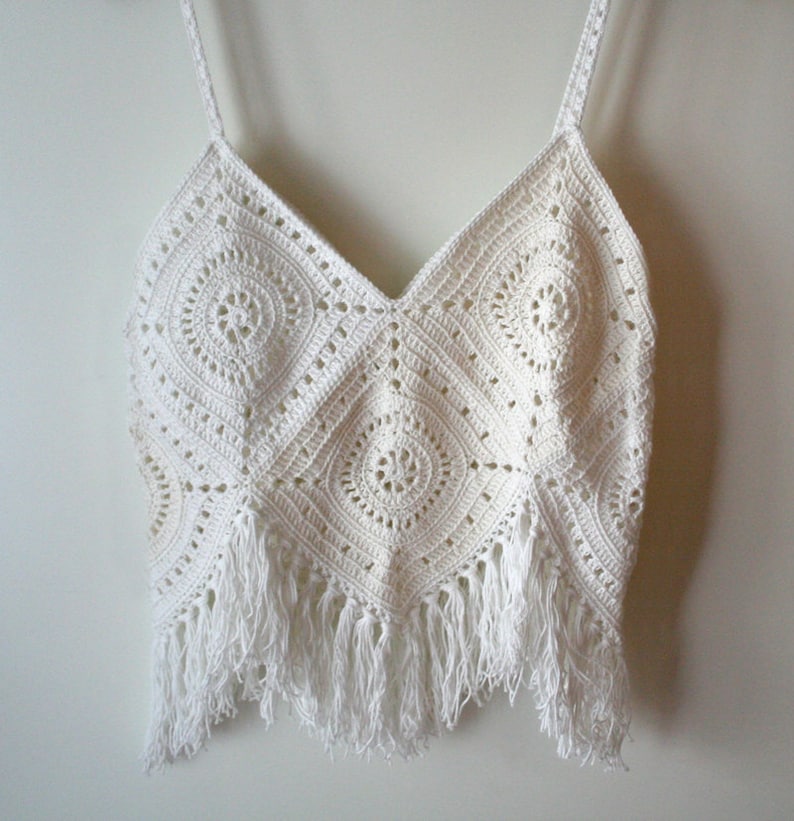 Crochet pattern Top with Fringes , Boho top , Granny square top pattern , Festival top , image 2