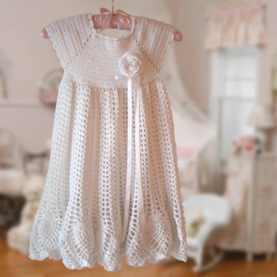 madeline crochet dress Baby Toddler pattern Maddie Baby jurkje Color:No Bow - White straight neckline PhoenixCardinal - Harley Quinn the Mini Madeline Dress