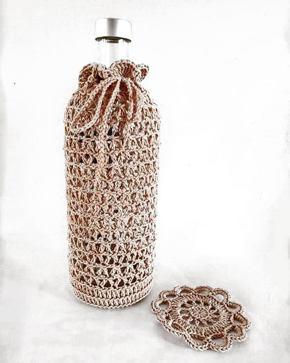 Wine Bottle Cover With Coasters , Crochet Pattern , Crochet Bottle