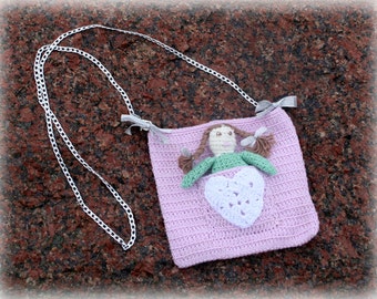 Little girls Purse with Amigurumi Doll Crochet pattern. Wedding flower girl purse.