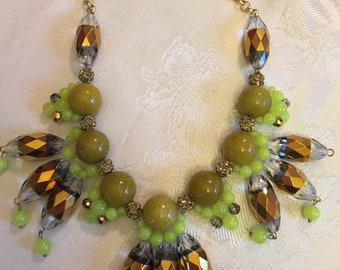 Large Champagne Emerald Cut Gem Choker Statement Necklace Signed Cold Water Creek