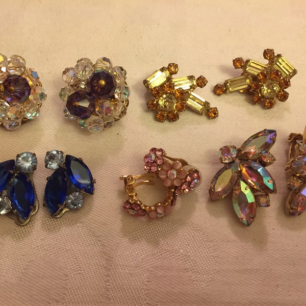 Vintage Rhinestone Earring Lot  Vintage Clip-On Earring Lot  Vintage Rhinestone Earrings