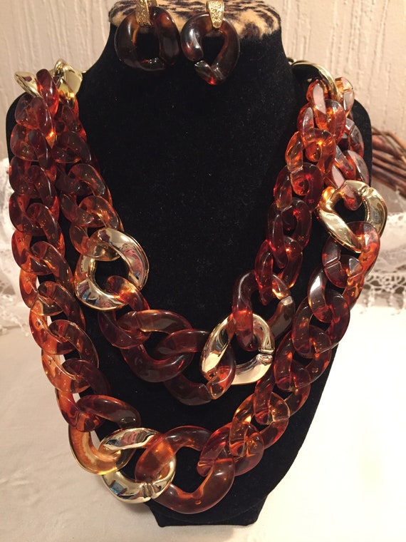 Tortoise Chunky Necklace & Earrings Tortoise Sh