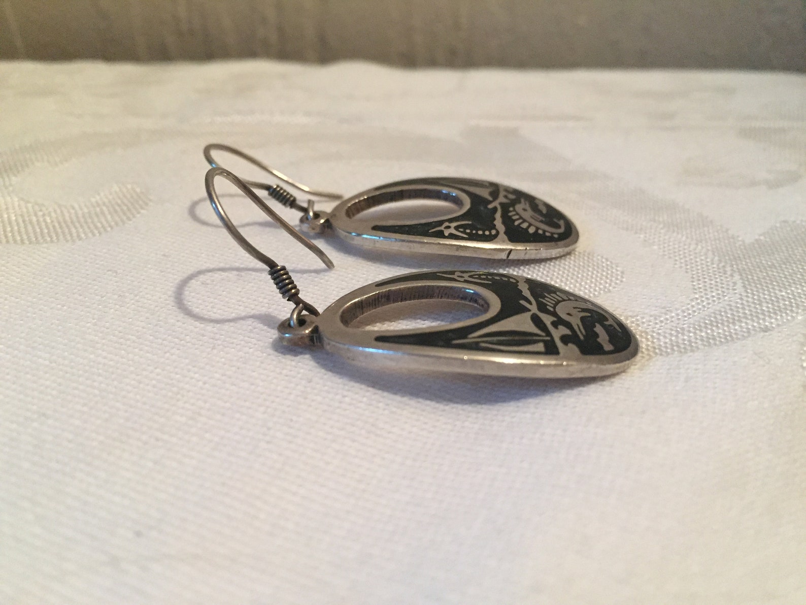 Sterling Southwest Earrings Open Hoop Oval Etched Earrings Etsy