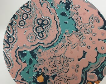 GEM; an original limited edition screen print. Hand made, round abstract print rock patterns found in nature